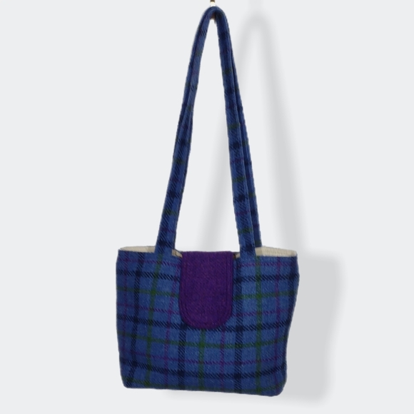 Harris Tweed Handbag Shoulder Bag 12 inch Hand Woven Blue Purple - Picture 3 of 10